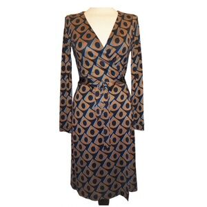 Diane Von Furstenberg DVF Long Sleeve Julian Wrap Dress Othello Print Size 2